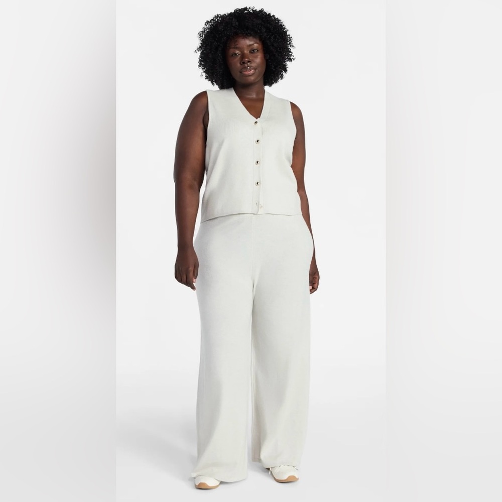 NWT plus size Knit Vest &Wide-Leg Pants (2 pc set) light oatmeal heather